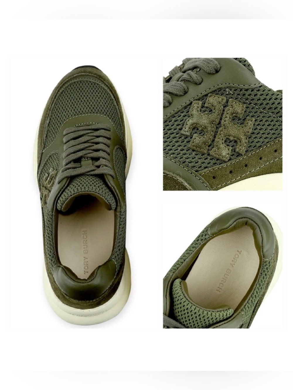Tory Burch Kick Trainer Chevron Suede Mesh - Grove (Green) Chunky Sneaker 9.5 - Picture 5 of 16